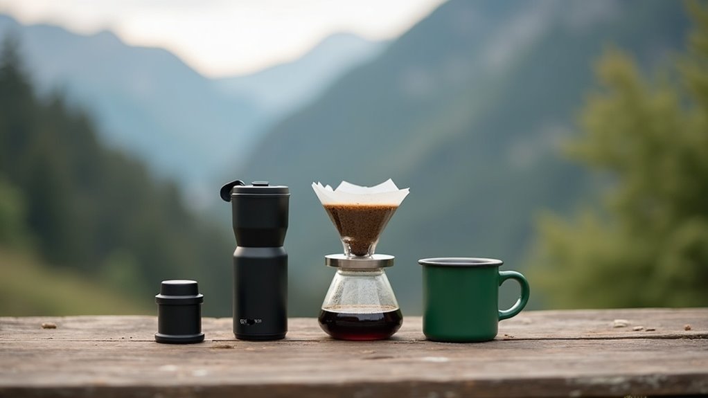 compact travel coffee setup